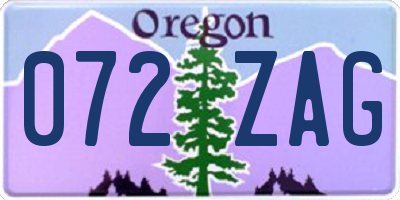 OR license plate 072ZAG