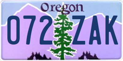 OR license plate 072ZAK