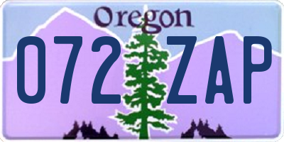 OR license plate 072ZAP