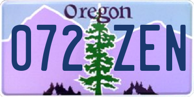 OR license plate 072ZEN