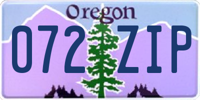 OR license plate 072ZIP