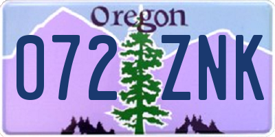 OR license plate 072ZNK