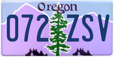 OR license plate 072ZSV
