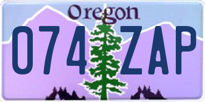 OR license plate 074ZAP