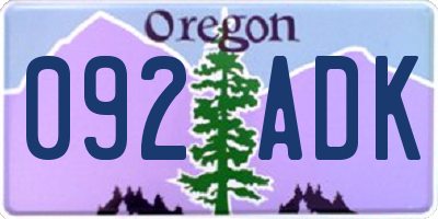 OR license plate 092ADK