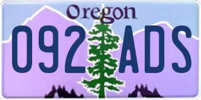 OR license plate 092ADS