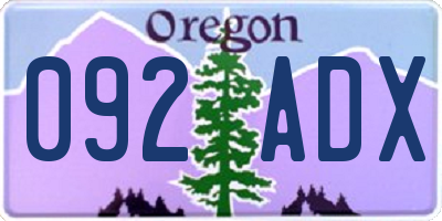 OR license plate 092ADX