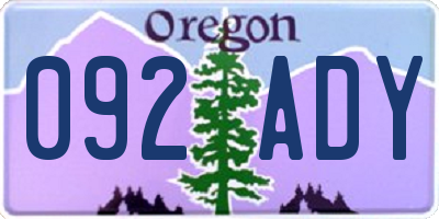 OR license plate 092ADY