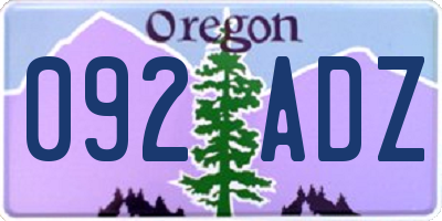 OR license plate 092ADZ