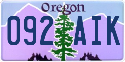 OR license plate 092AIK
