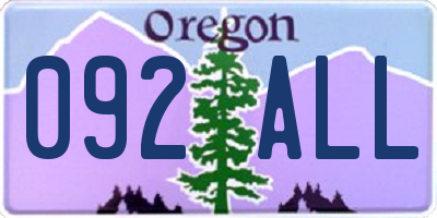 OR license plate 092ALL