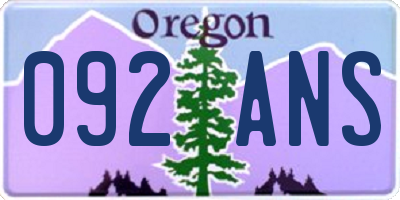 OR license plate 092ANS