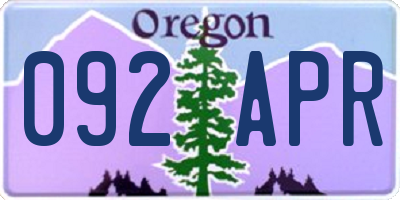 OR license plate 092APR