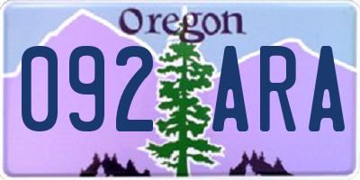 OR license plate 092ARA