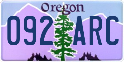 OR license plate 092ARC