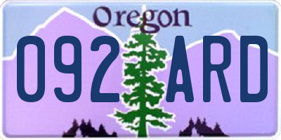 OR license plate 092ARD