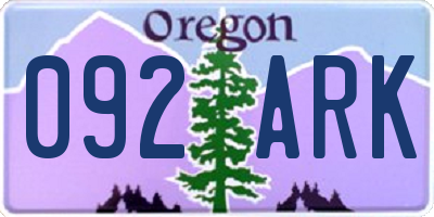 OR license plate 092ARK