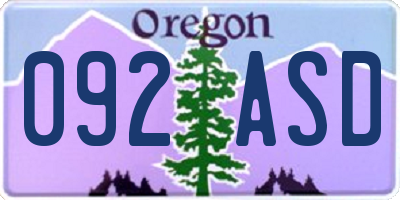 OR license plate 092ASD