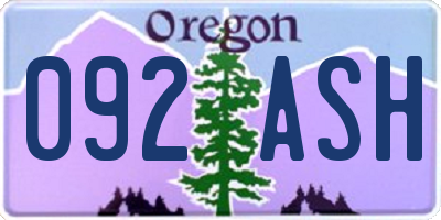 OR license plate 092ASH