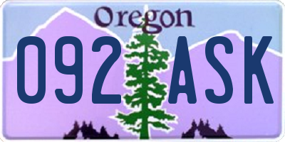 OR license plate 092ASK