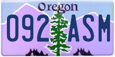 OR license plate 092ASM