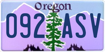 OR license plate 092ASV