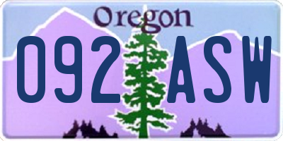 OR license plate 092ASW