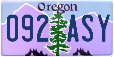 OR license plate 092ASY