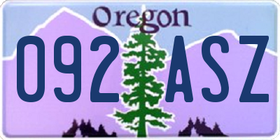 OR license plate 092ASZ