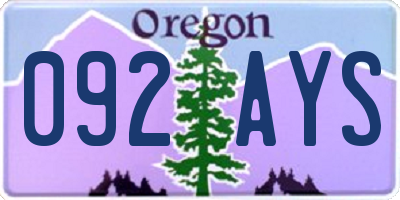 OR license plate 092AYS