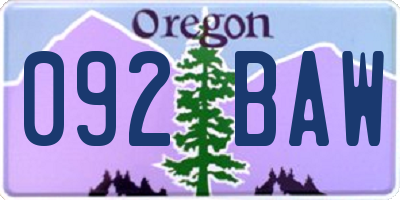 OR license plate 092BAW