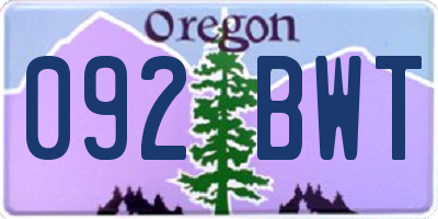 OR license plate 092BWT