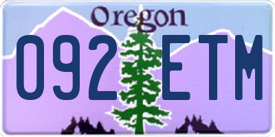 OR license plate 092ETM