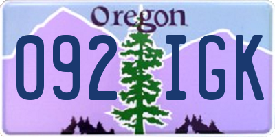 OR license plate 092IGK