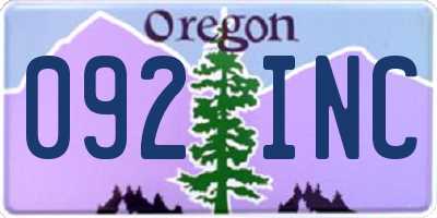 OR license plate 092INC