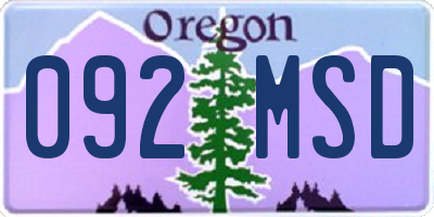 OR license plate 092MSD