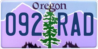 OR license plate 092RAD