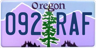 OR license plate 092RAF