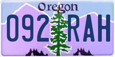 OR license plate 092RAH