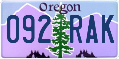 OR license plate 092RAK