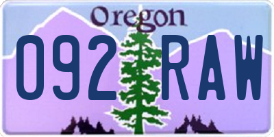 OR license plate 092RAW