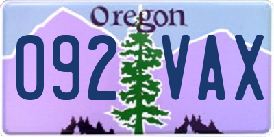 OR license plate 092VAX