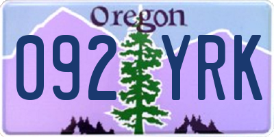 OR license plate 092YRK