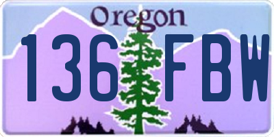 OR license plate 136FBW