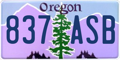 OR license plate 837ASB