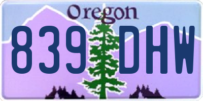 OR license plate 839DHW