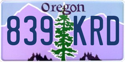 OR license plate 839KRD