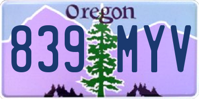 OR license plate 839MYV
