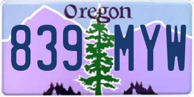 OR license plate 839MYW
