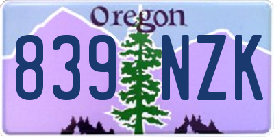 OR license plate 839NZK
